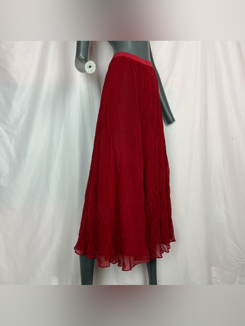 Vintage Y2K Blood Crimson Red Vampires Kiss Crinkle Pleated Silk Maxi Skirt